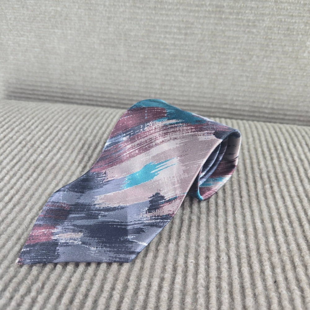 Ketch Mens Multicolor Abstract Brushstroke Satin Finish Classic Necktie